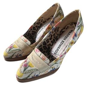 Susan Bennis Warren Edwards Floral Penny Loafer Pumps Womens 39 Vintage Italian